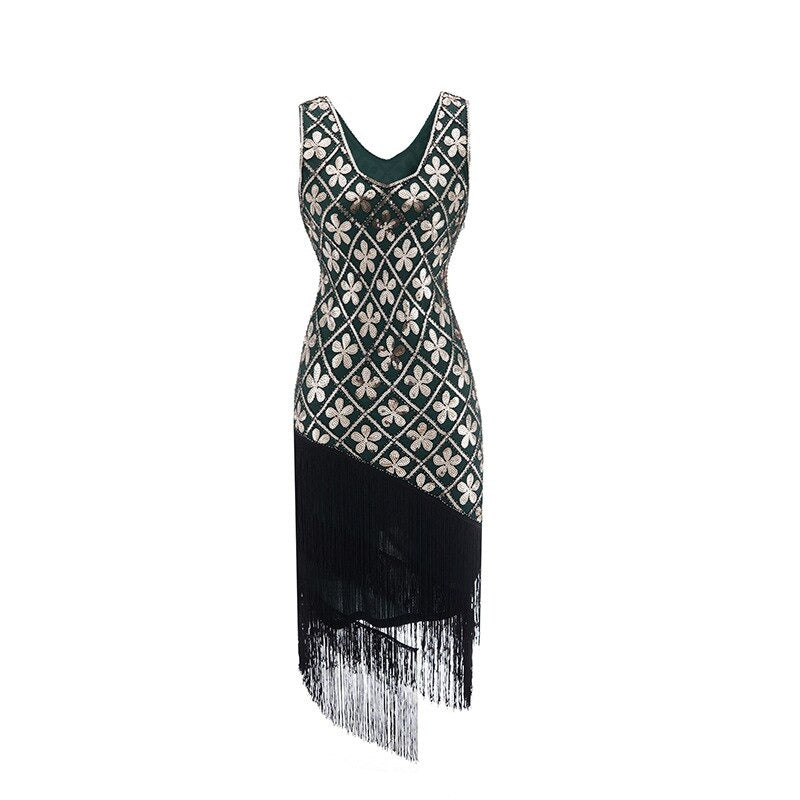 Vestido Charleston 20s - Verde Y Dorado