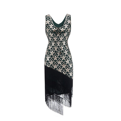 Vestido Charleston 20s - Verde Y Dorado