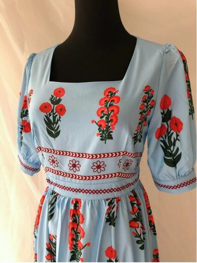 Vestido Corto Vintage Floral Azul