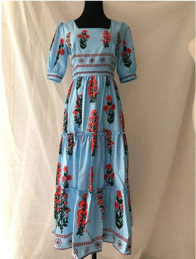 Vestido Corto Vintage Floral Azul