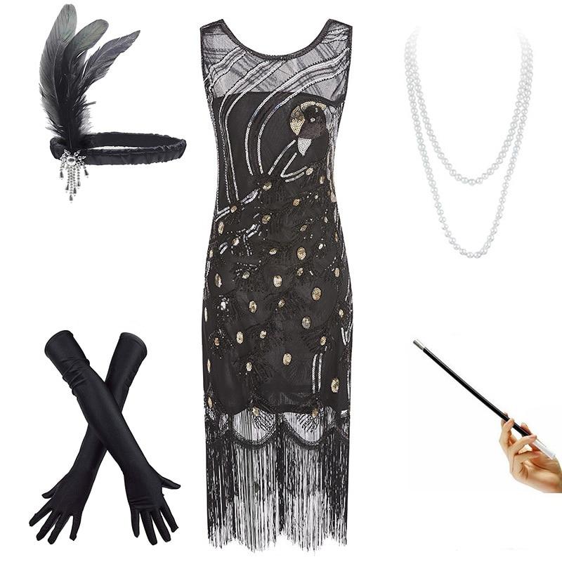 Vestido De Cóctel Negro De Los Años 20