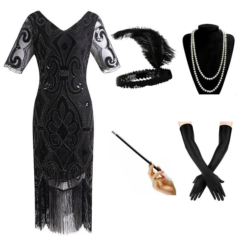 Vestido Fiesta 20s Negro Plata