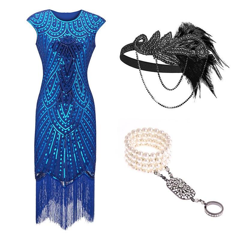 Vestido De Noche Azul Estilo Años 20