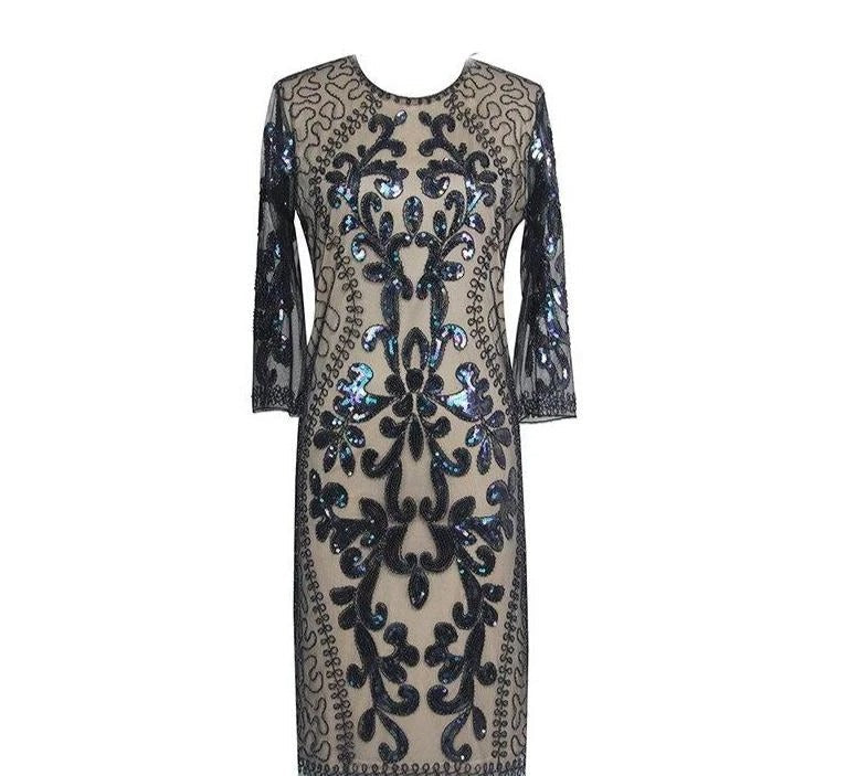 Vestido De Noche Beige Estilo Gatsby
