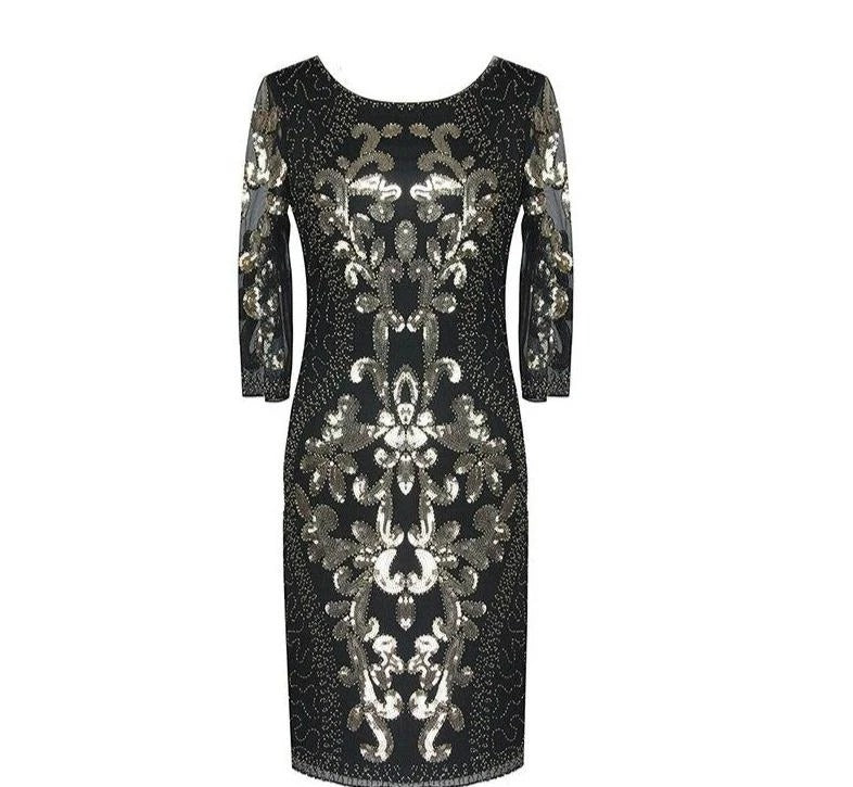 Vestido De Noche Estilo Gatsby De Oro Negro