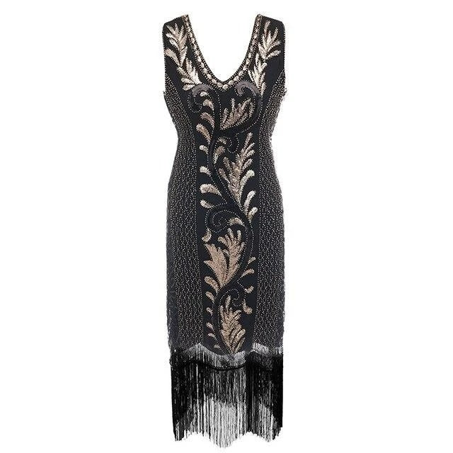 Vestido Espíritu Gatsby Negro Y Dorado