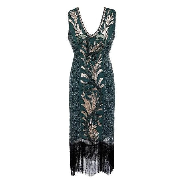 Vestido Espíritu Gatsby Verde Y Dorado