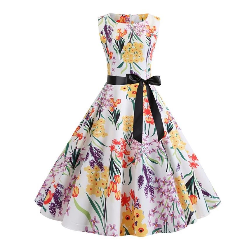 Vestido Campanario Vintage Blanco Flores Calientes