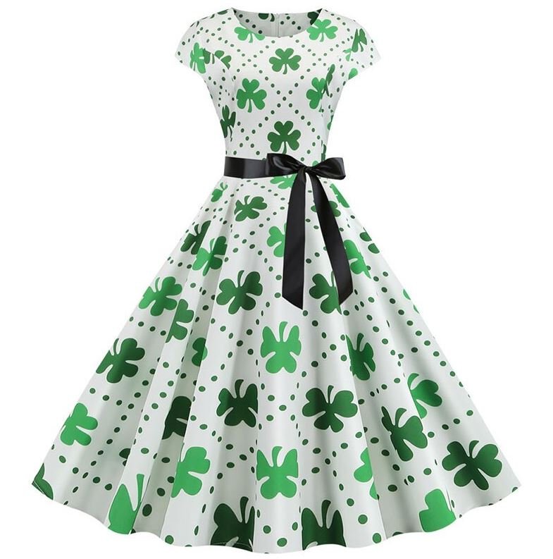 Vestido Vintage Flare Lunares Blancos Flores