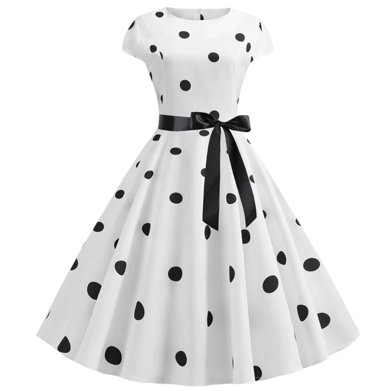 Vestido De Campana Vintage Lunares Blancos Negros