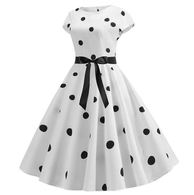 Vestido De Campana Vintage Lunares Blancos Negros