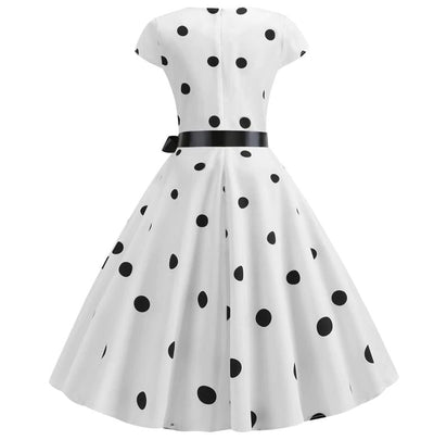 Vestido De Campana Vintage Lunares Blancos Negros