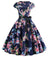 Vestido Azul Vintage Evasé Con Hojitas