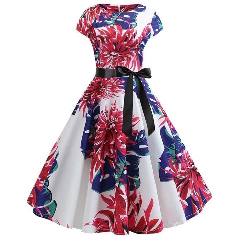 Vestido De Vuelo Vintage Con Flores Grandes