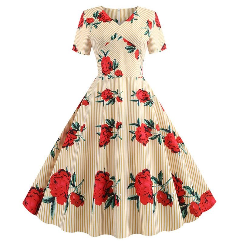 Vestido Vintage Flare Flores Amarillas
