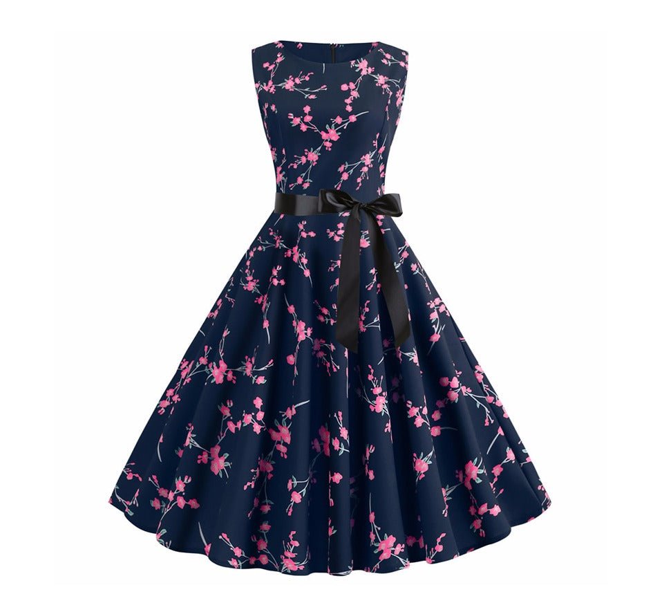 Vestido Evasé Vintage Marino Flores
