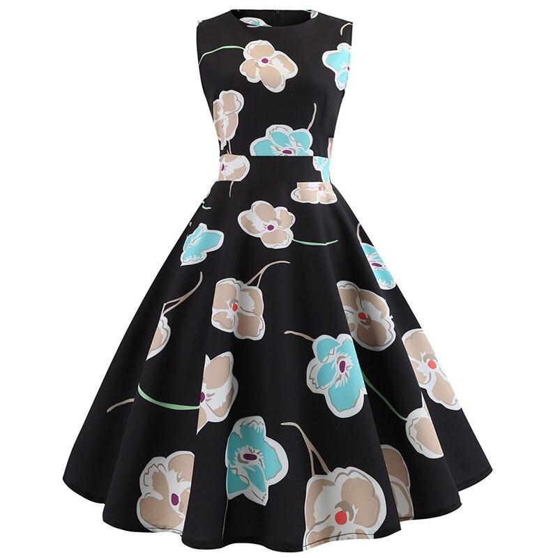 Vestido Vintage Flare Flores Negras