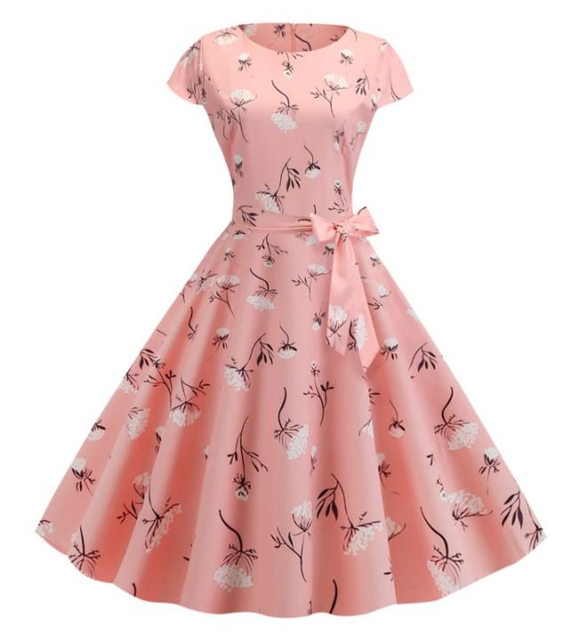 Vestido Rosa Floral Acampanado Vintage