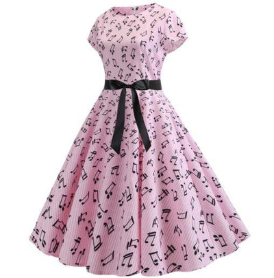 Vestido Vintage Acampanado De Rosa Musical