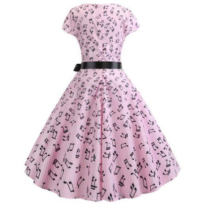 Vestido Vintage Acampanado De Rosa Musical