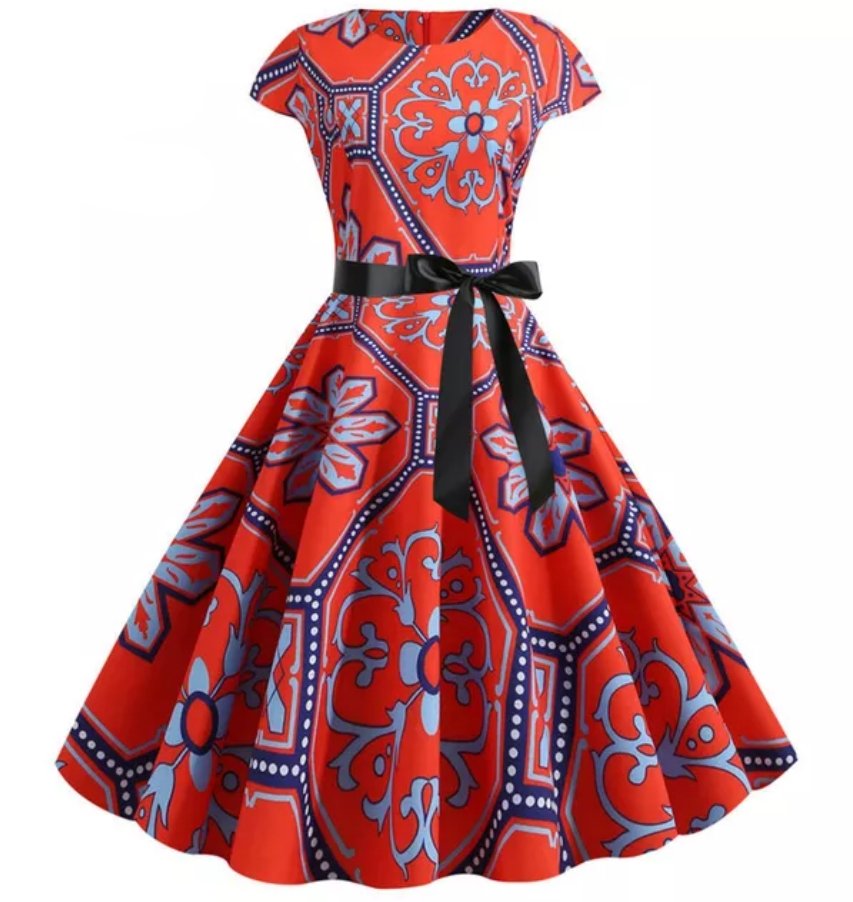 Vestido Vintage Evasé Flores Rojas