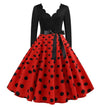 Vestido Vintage Rojo De Evasé Con Lunares Negros
