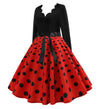 Vestido Vintage Rojo De Evasé Con Lunares Negros