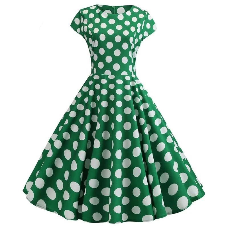 Vestido Vintage Vuelta Verde Con Lunares Blancos