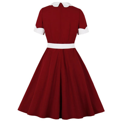 Vestido Fifties Rojo Con Cuello Peter Pan