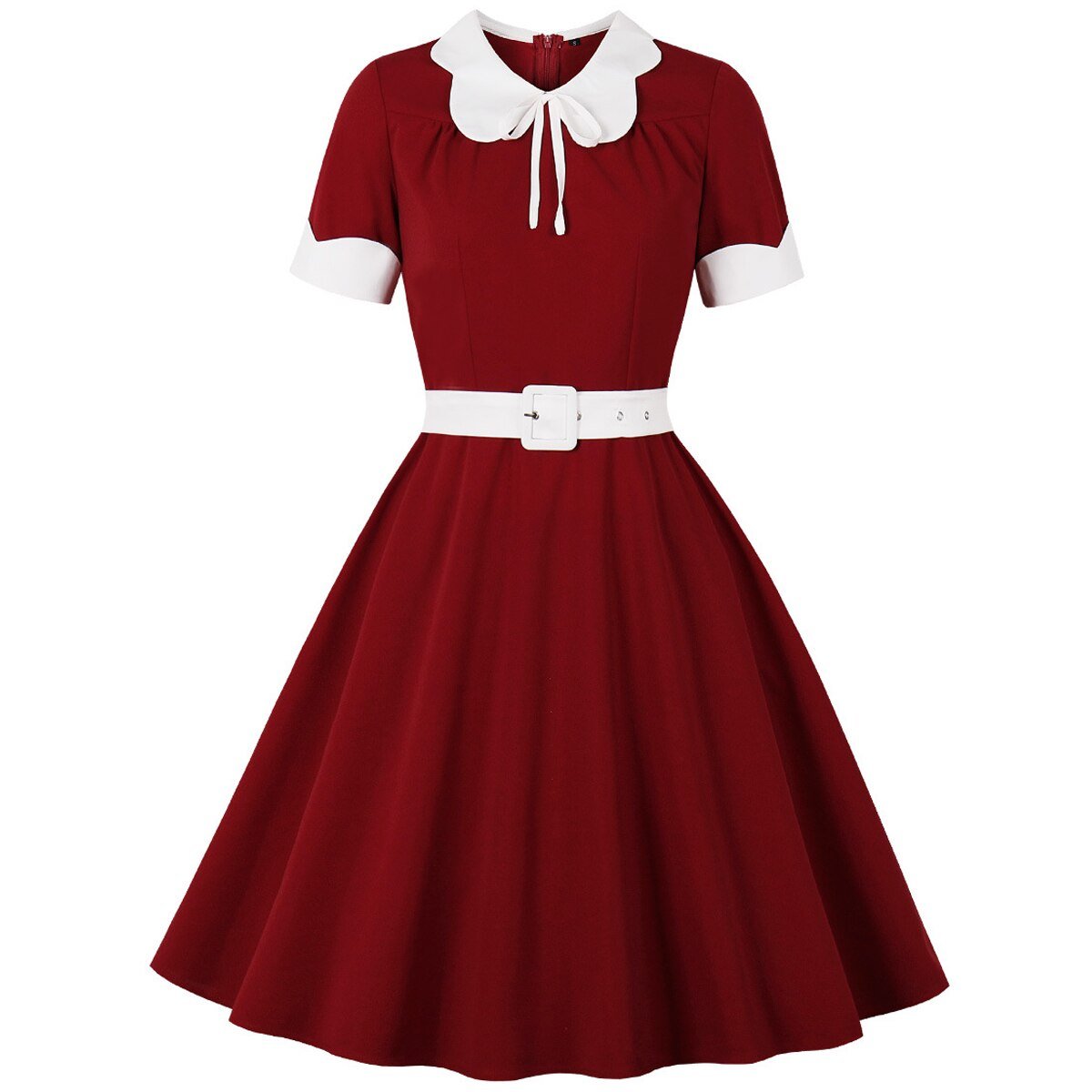 Vestido Fifties Rojo Con Cuello Peter Pan