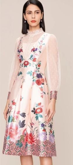 Vestido Flores 40s Rosa