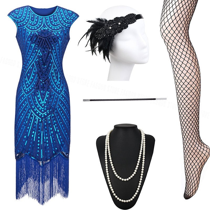 Vestido Gatsby Azul Años 20