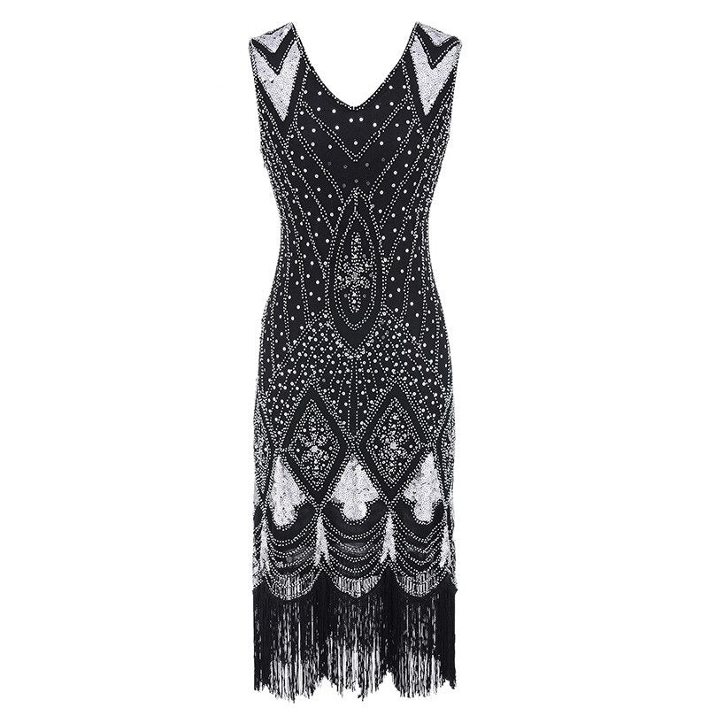Vestido Gatsby Chic Negro Plata