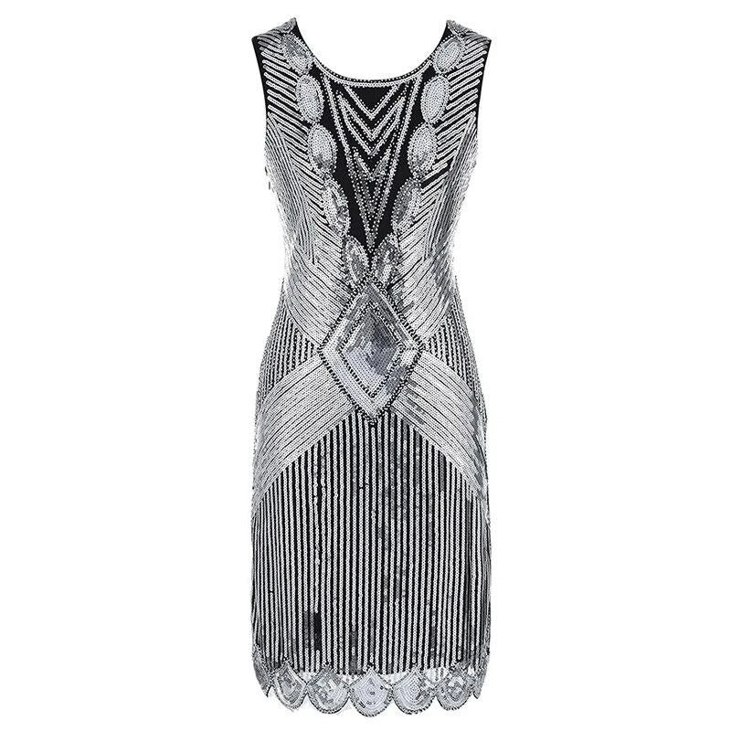 Vestido Gatsby Corto Plateado