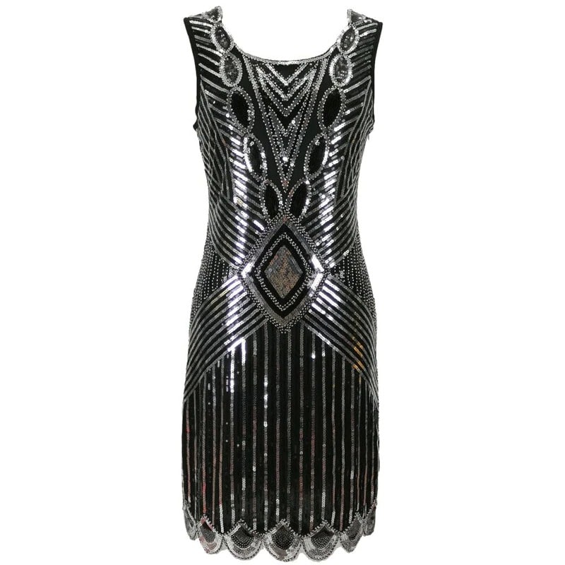 Vestido Gatsby Corto Negro Y Plata
