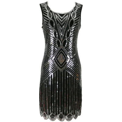Vestido Gatsby Corto Negro Y Plata