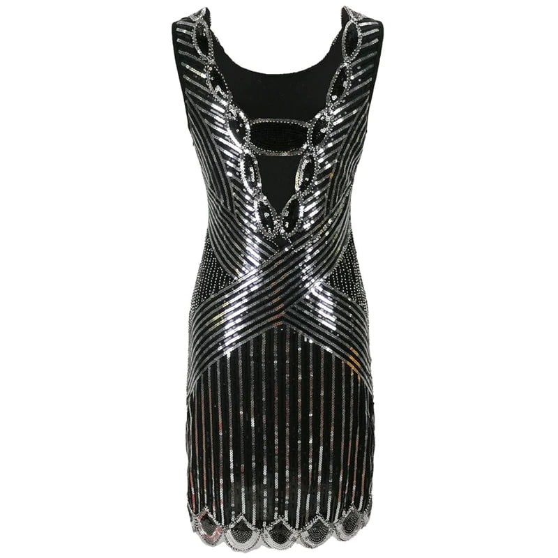 Vestido Gatsby Corto Negro Y Plata