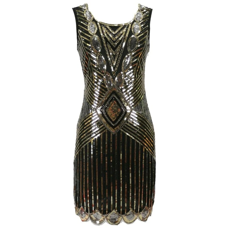 Vestido Corto Gatsby Negro Y Dorado