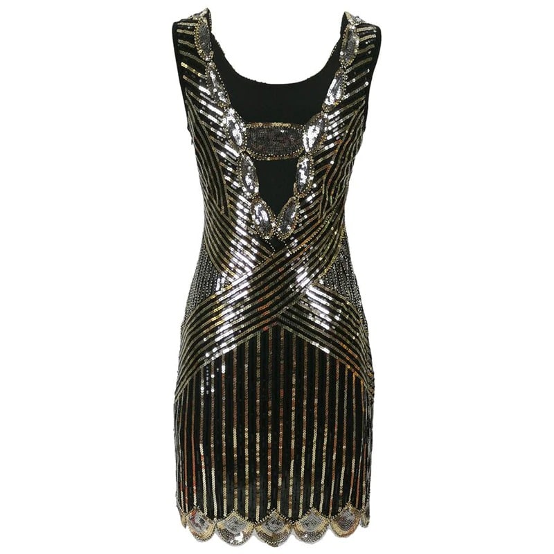 Vestido Corto Gatsby Negro Y Dorado