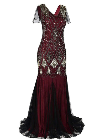 Vestido Largo Gatsby Burdeos De Alta Costura