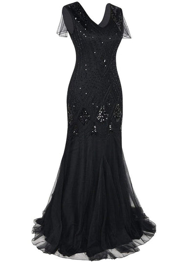 Vestido Gatsby Largo Negro De Alta Costura