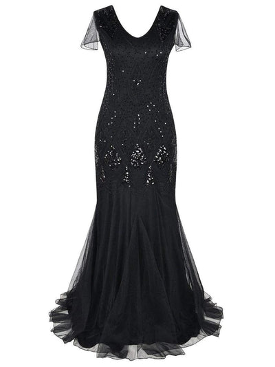 Vestido Gatsby Largo Negro De Alta Costura