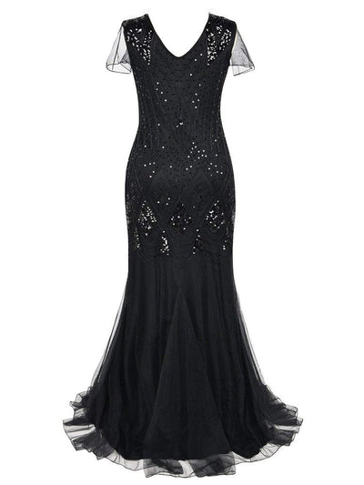 Vestido Gatsby Largo Negro De Alta Costura