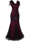 Vestido Gatsby Largo Burdeos Y Negro De Alta Costura