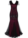 Vestido Gatsby Largo Burdeos Y Negro De Alta Costura