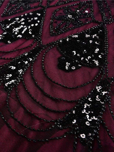 Vestido Gatsby Largo Burdeos Y Negro De Alta Costura