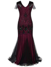Vestido Gatsby Largo Burdeos Y Negro De Alta Costura