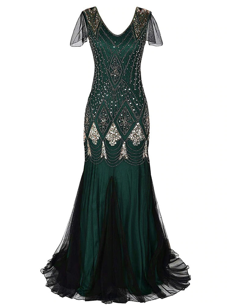 Vestido Gatsby Largo Verde Alta Costura