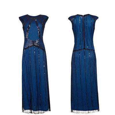 Elegante Vestido Largo De Gatsby Azul Marino