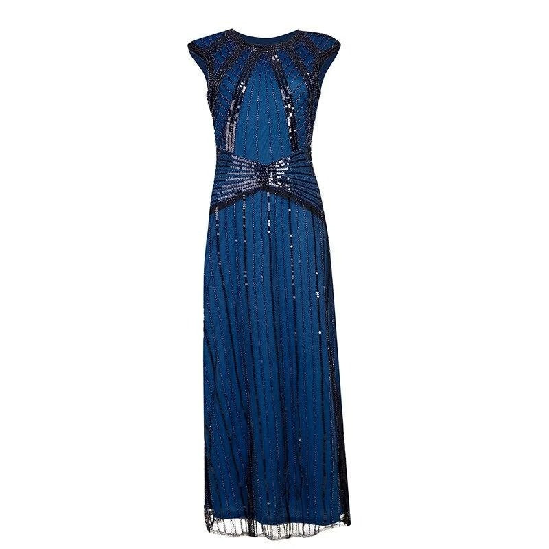 Elegante Vestido Largo De Gatsby Azul Marino